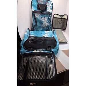 LL Bean Traveler Bag Hanging Toiletry Organizer Blue Tropical Mirror Detachable